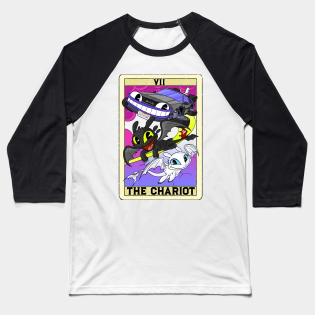 The Chariot DeLorean DMC Tarot Card Toothless Old Timey Cartoon Baseball T-Shirt by Juandamurai